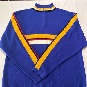 Tyrolia 1980s Colorblock Quarter Zip Ski Sweater | Blue Retro Alpine Knit - M/L